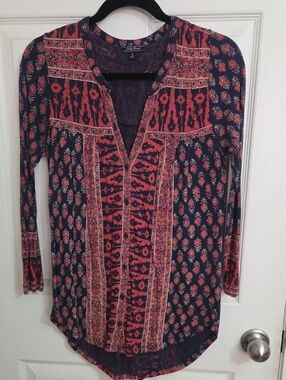 Lucky Brand Navy & Red Boho V-Neck Tunic